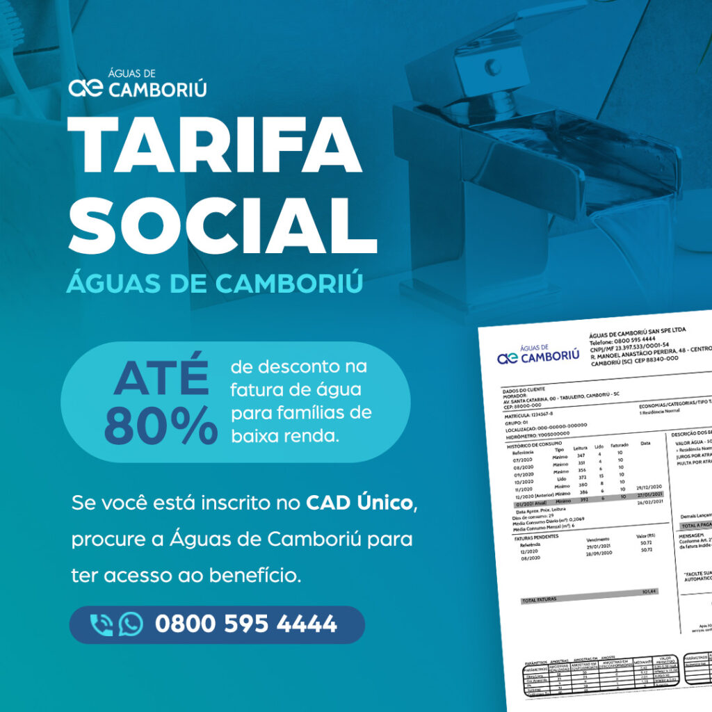 Tarifa Social da Águas de Camboriú beneficia famílias vulneráveis