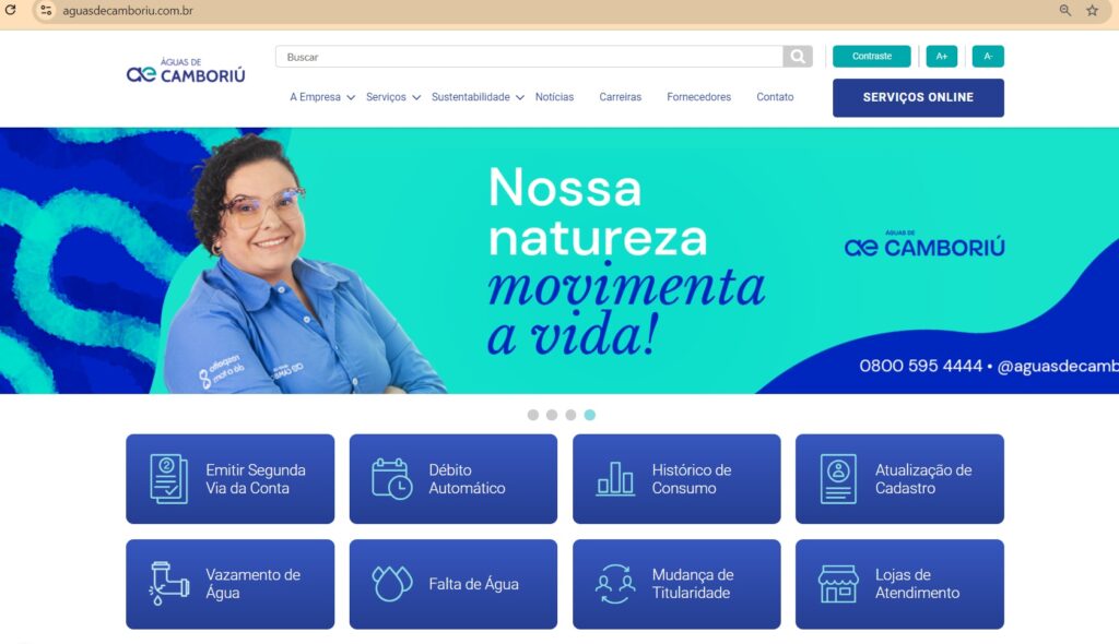 Site da Águas de Camboriú traz informações e serviços importantes sobre a concessionária