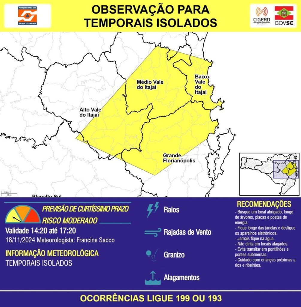 Defesa Civil de Camboriú alerta sobre os temporais nos próximos dias